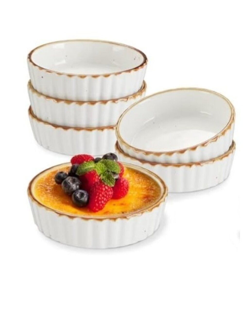 4 Oz Ceramic Creme Brulee Ramekins 6 Pc Oven Safe Dessert Bowls Soufflés Custard